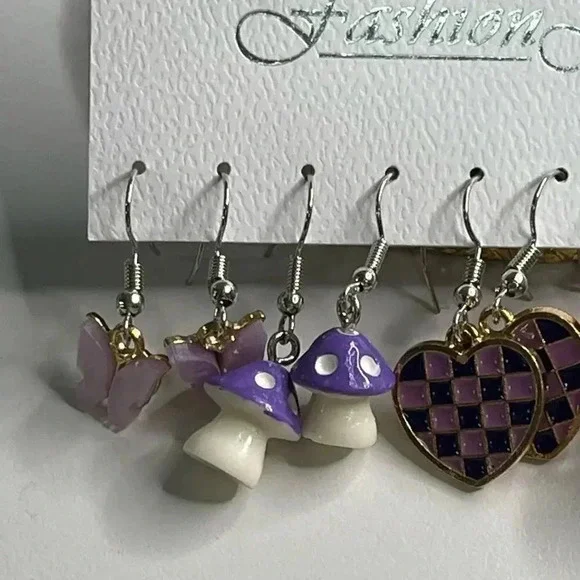 Fashion Jewelry 5 pair Purple Novelty Earrings - Picture 4 of 6